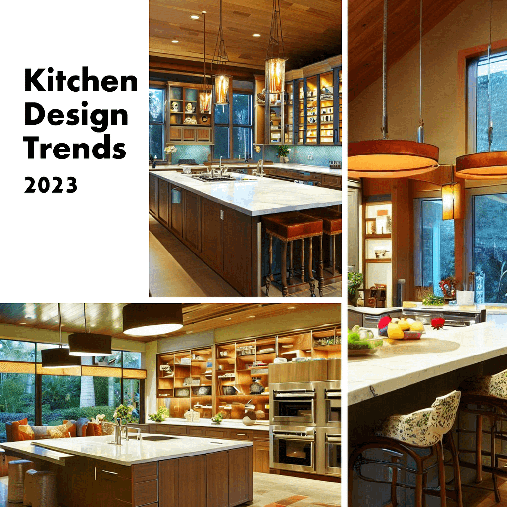 Collage of rustic sage green kitchens showcasing 2023 design trends